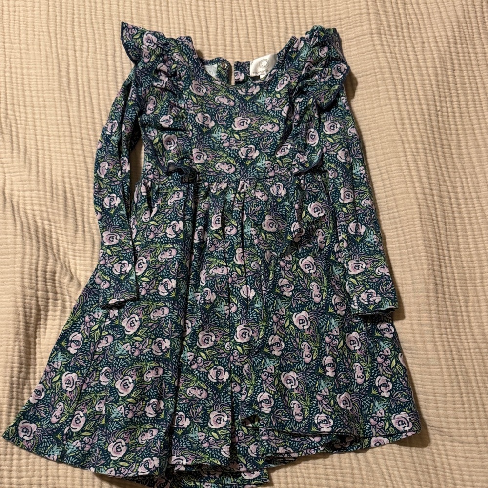 Charming Floral Kids Dress - Blue and Green